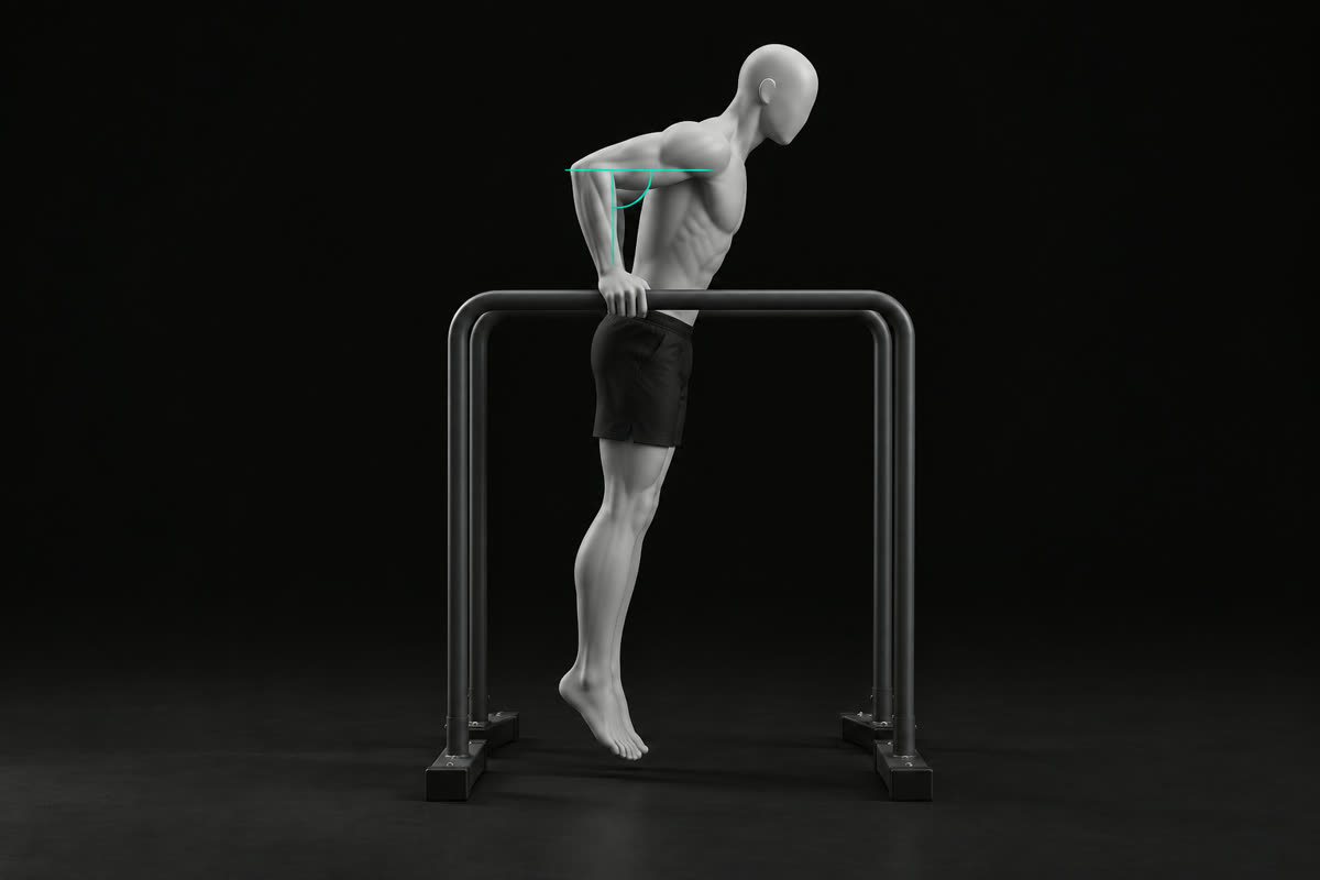 Illustration of a dip at the bottom position with the upper arm parallel to the floor